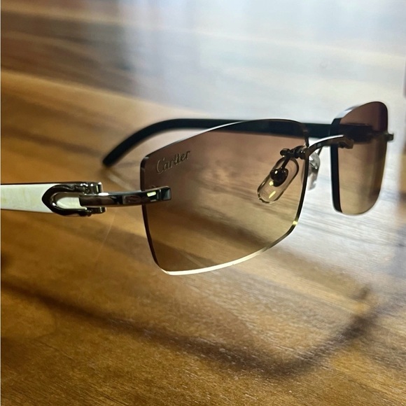 Cartier Silver and Brown Rimless Sunglasses - Picture 6 of 7